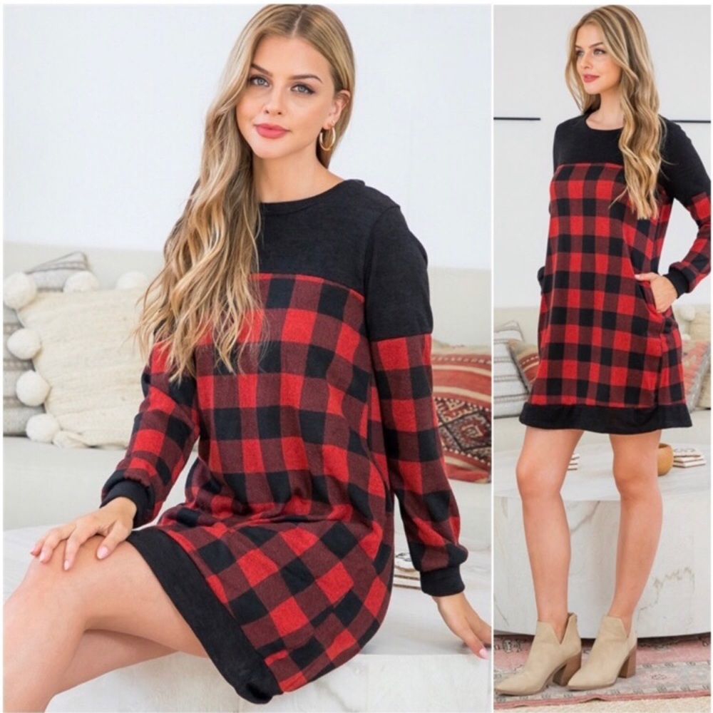 Stunning Buffalo plaid women’s long sleeved fall winter Christmas holiday dress